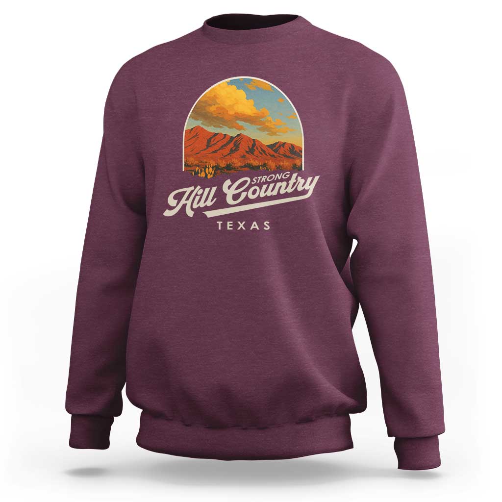 Hill Country Strong Sweatshirt Texas Support Retro Enchanted Rock - Wonder Print Shop