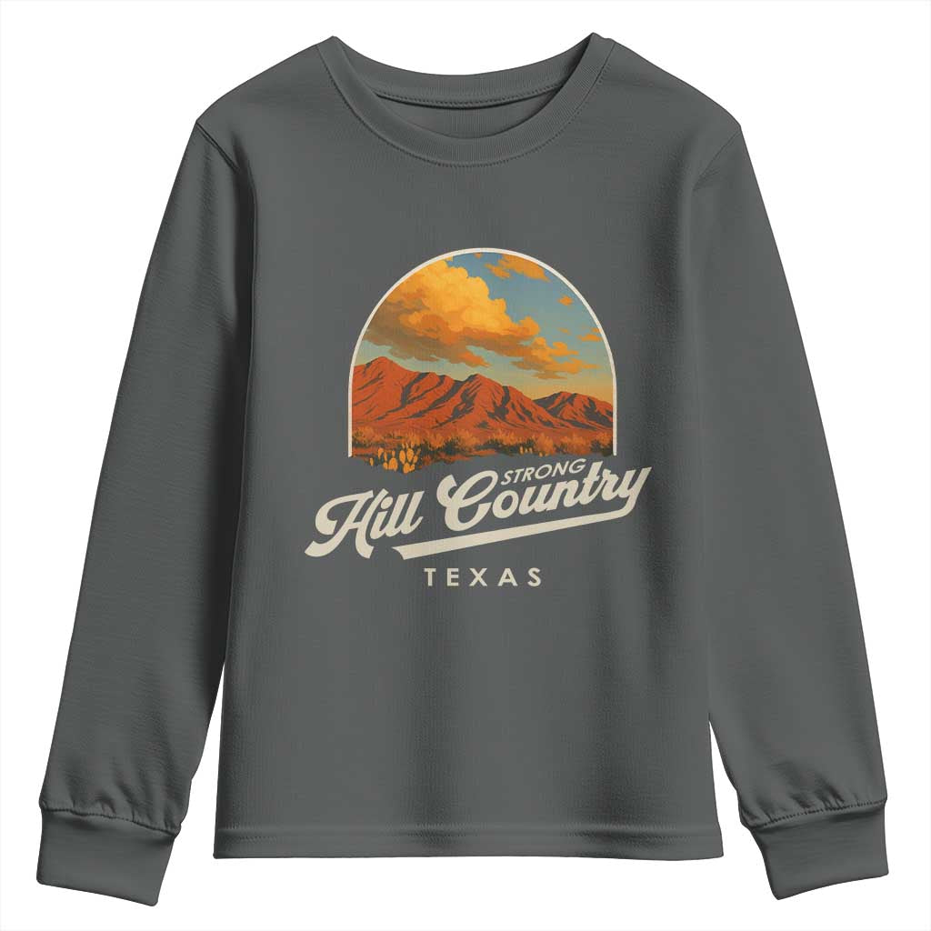 Hill Country Strong Youth Sweatshirt Texas Support Retro Enchanted Rock - Wonder Print Shop