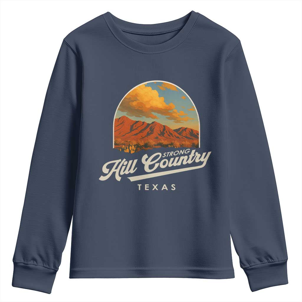 Hill Country Strong Youth Sweatshirt Texas Support Retro Enchanted Rock - Wonder Print Shop