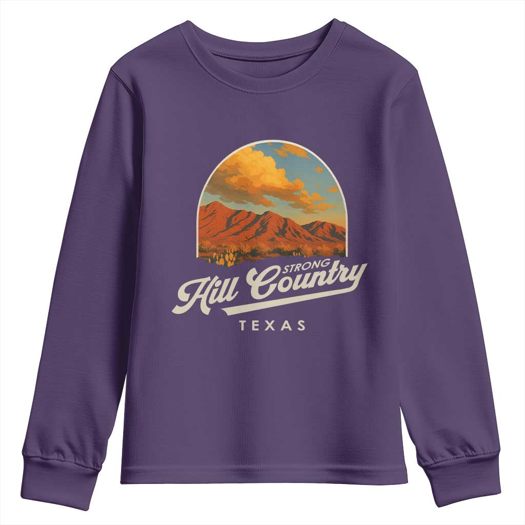 Hill Country Strong Youth Sweatshirt Texas Support Retro Enchanted Rock - Wonder Print Shop