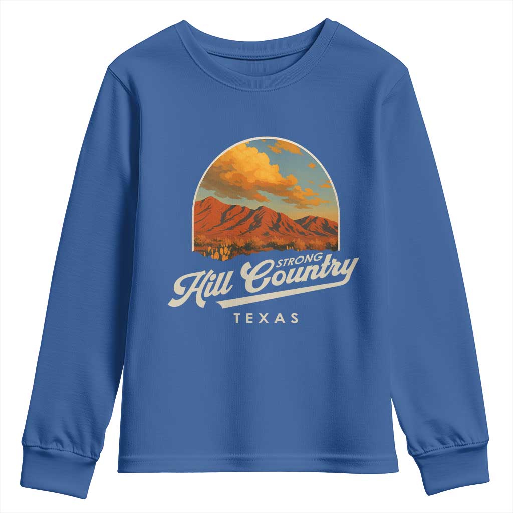 Hill Country Strong Youth Sweatshirt Texas Support Retro Enchanted Rock - Wonder Print Shop