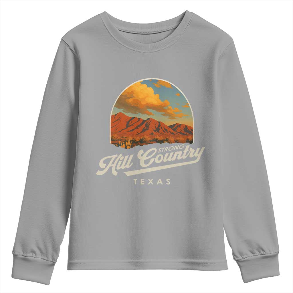 Hill Country Strong Youth Sweatshirt Texas Support Retro Enchanted Rock - Wonder Print Shop