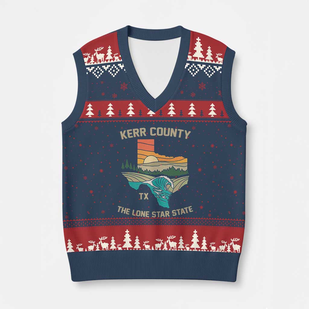 Kerr County Texas V-Neck Knit Sweater Vest Retro Hill Country Nature Scene Outdoors - Wonder Print Shop