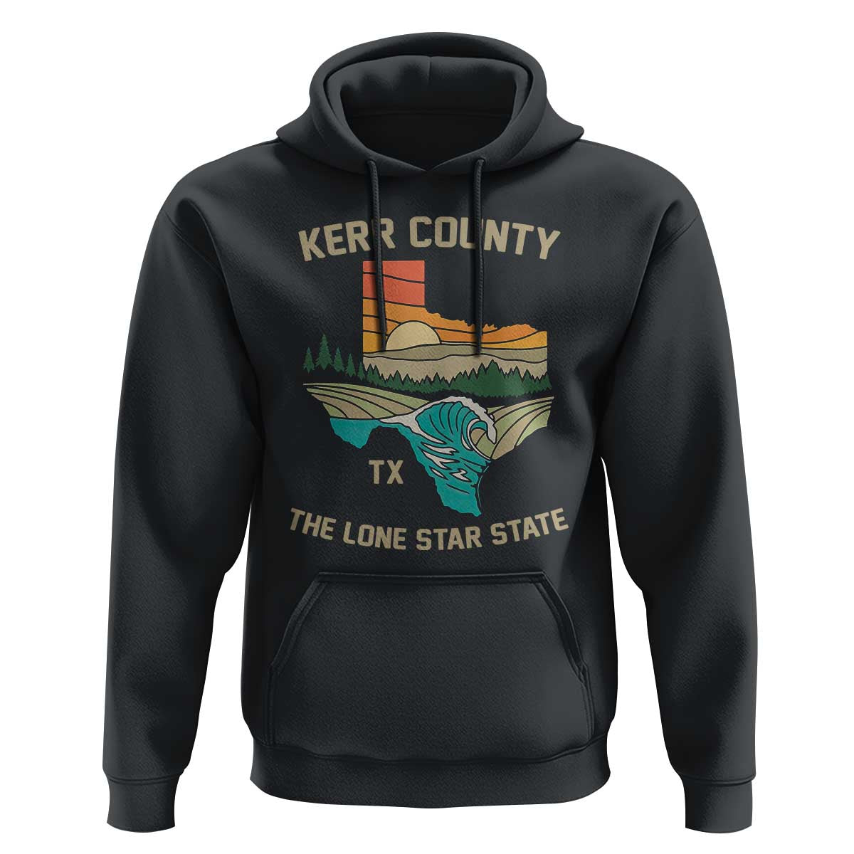 Kerr County Texas Hoodie Retro Hill Country Nature Scene Outdoors - Wonder Print Shop