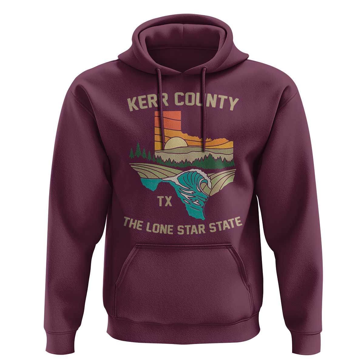 Kerr County Texas Hoodie Retro Hill Country Nature Scene Outdoors - Wonder Print Shop