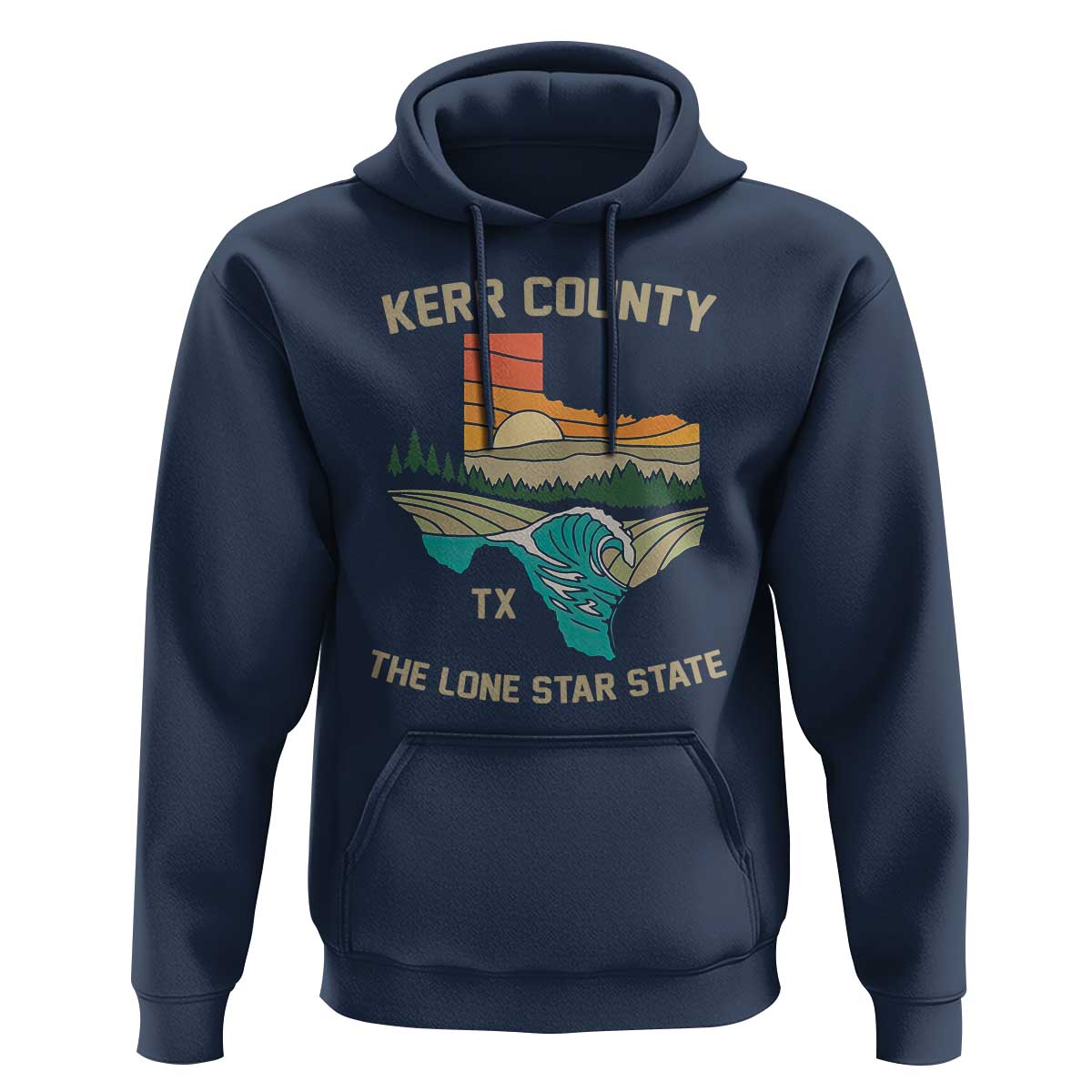 Kerr County Texas Hoodie Retro Hill Country Nature Scene Outdoors - Wonder Print Shop