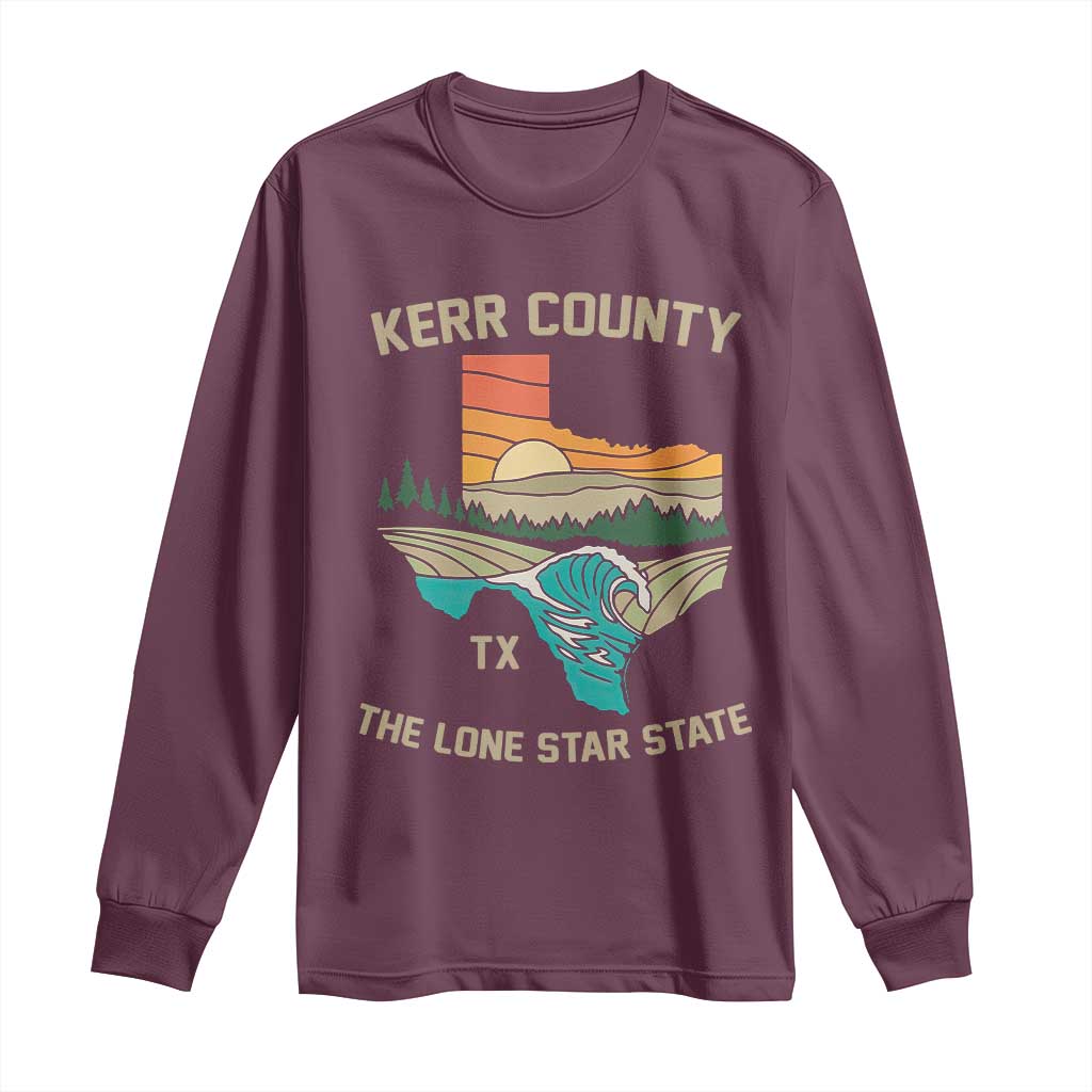 Kerr County Texas Long Sleeve Shirt Retro Hill Country Nature Scene Outdoors - Wonder Print Shop