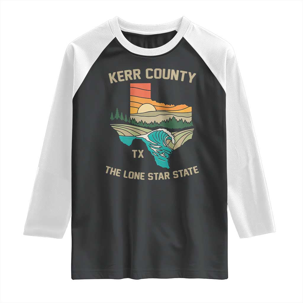 Kerr County Texas Raglan Shirt Retro Hill Country Nature Scene Outdoors - Wonder Print Shop