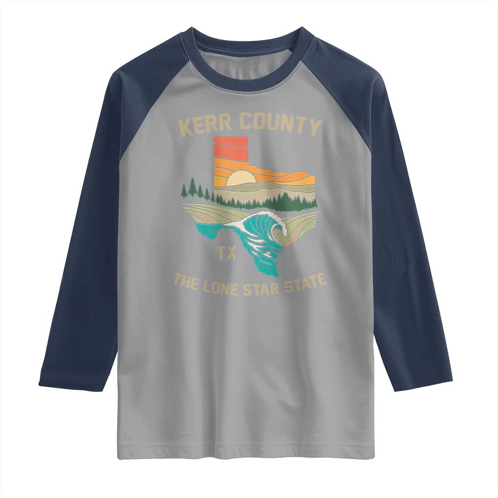 Kerr County Texas Raglan Shirt Retro Hill Country Nature Scene Outdoors - Wonder Print Shop