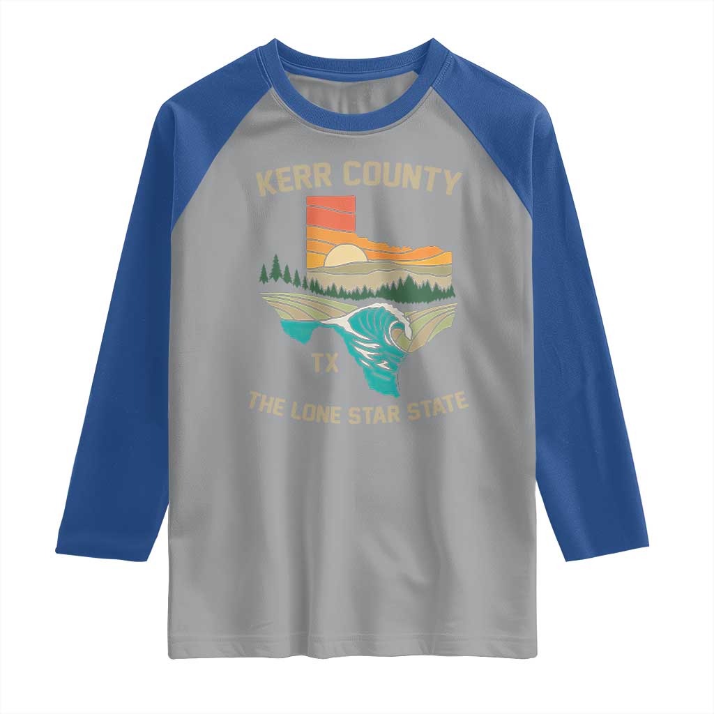 Kerr County Texas Raglan Shirt Retro Hill Country Nature Scene Outdoors - Wonder Print Shop