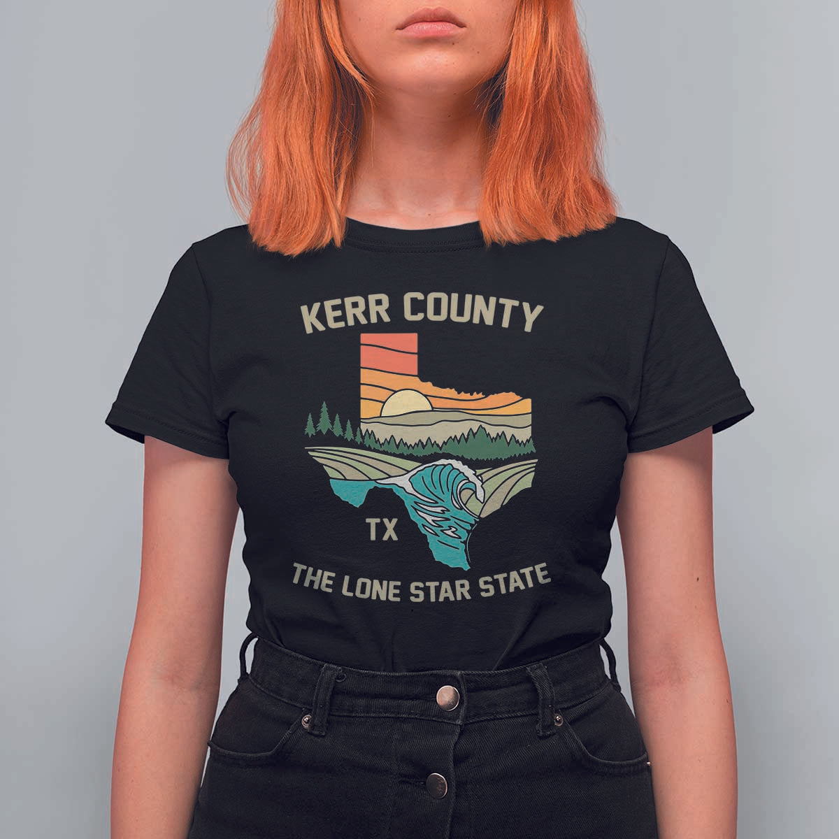 Kerr County Texas T Shirt For Women Retro Hill Country Nature Scene Outdoors - Wonder Print Shop