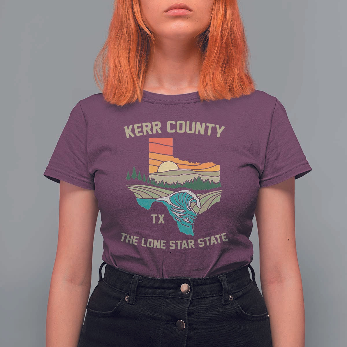 Kerr County Texas T Shirt For Women Retro Hill Country Nature Scene Outdoors - Wonder Print Shop