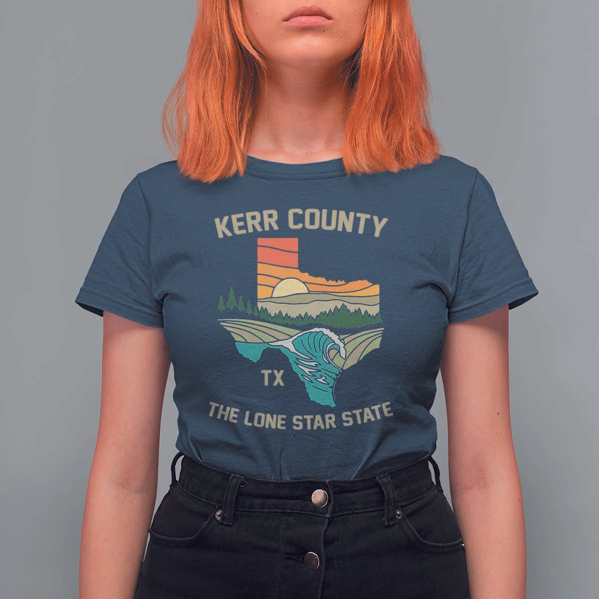 Kerr County Texas T Shirt For Women Retro Hill Country Nature Scene Outdoors - Wonder Print Shop