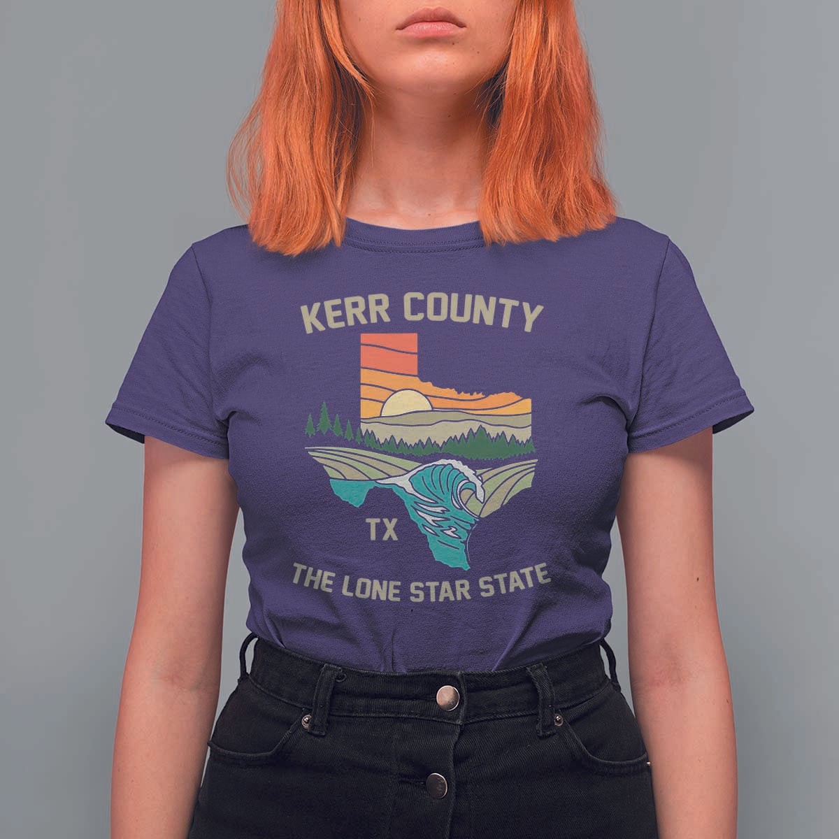 Kerr County Texas T Shirt For Women Retro Hill Country Nature Scene Outdoors - Wonder Print Shop