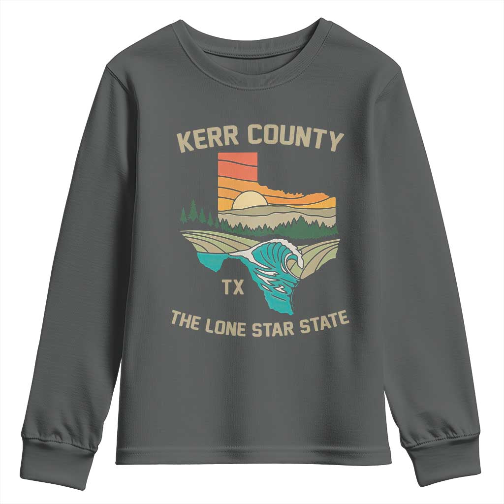 Kerr County Texas Youth Sweatshirt Retro Hill Country Nature Scene Outdoors - Wonder Print Shop