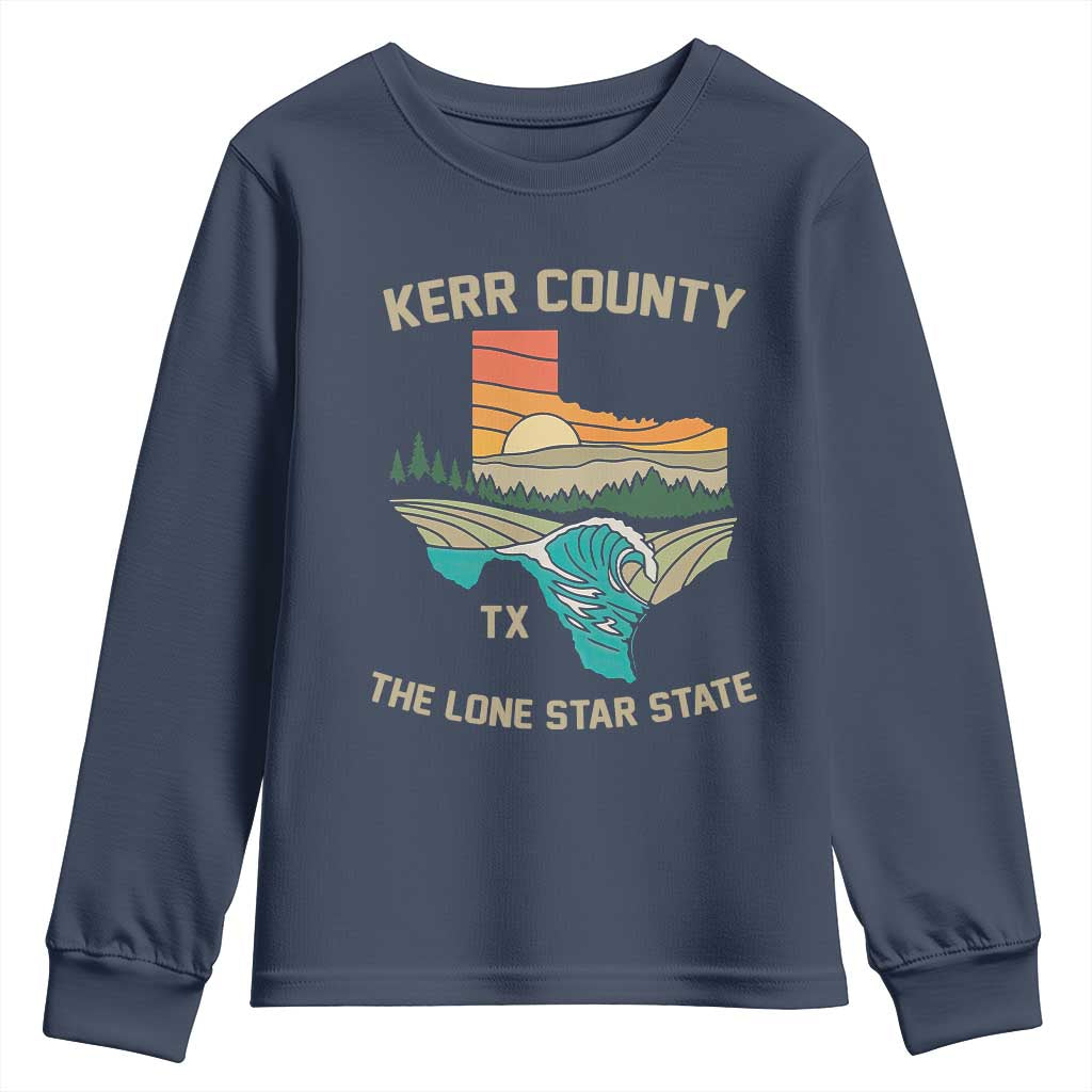 Kerr County Texas Youth Sweatshirt Retro Hill Country Nature Scene Outdoors - Wonder Print Shop
