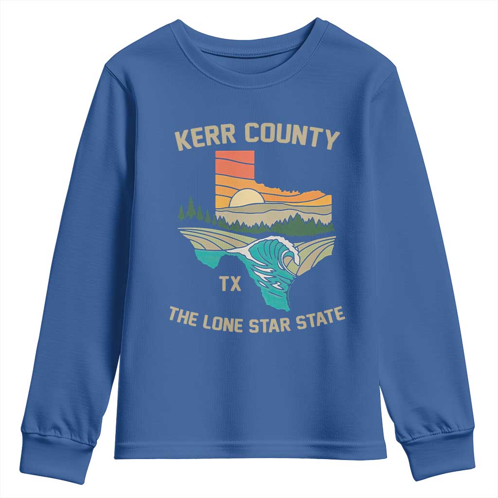 Kerr County Texas Youth Sweatshirt Retro Hill Country Nature Scene Outdoors - Wonder Print Shop