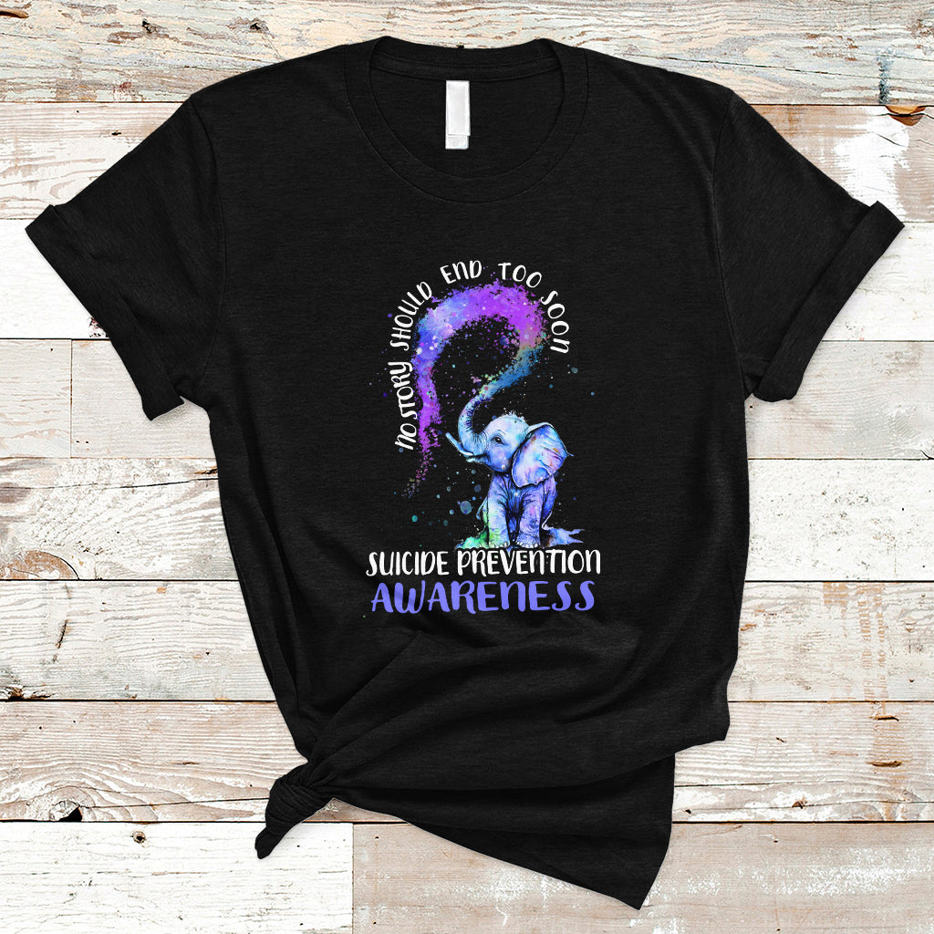 Suicide Prevention Awareness T Shirt No Story Should End Teal Purple Ribbon Suicide Prevention - Wonder Print Shop