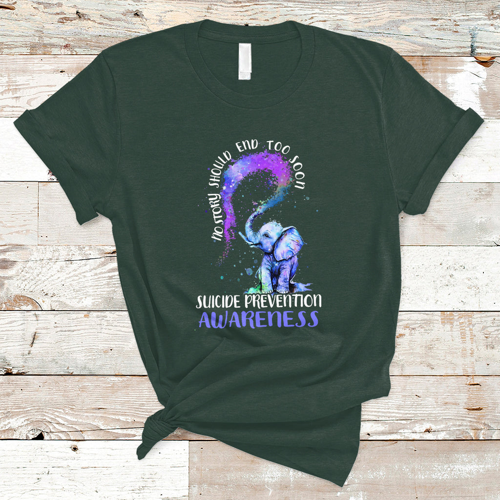 Suicide Prevention Awareness T Shirt No Story Should End Teal Purple Ribbon Suicide Prevention - Wonder Print Shop