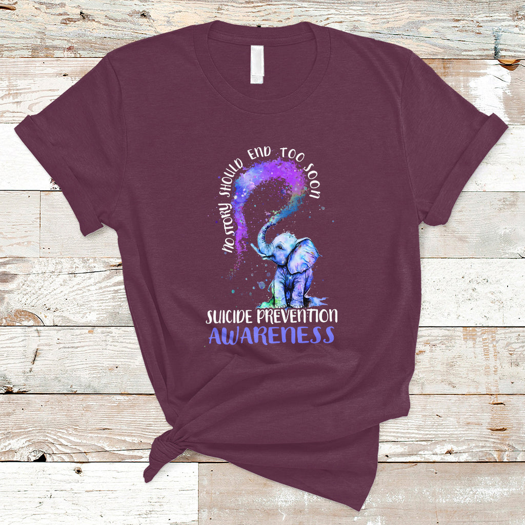 Suicide Prevention Awareness T Shirt No Story Should End Teal Purple Ribbon Suicide Prevention - Wonder Print Shop