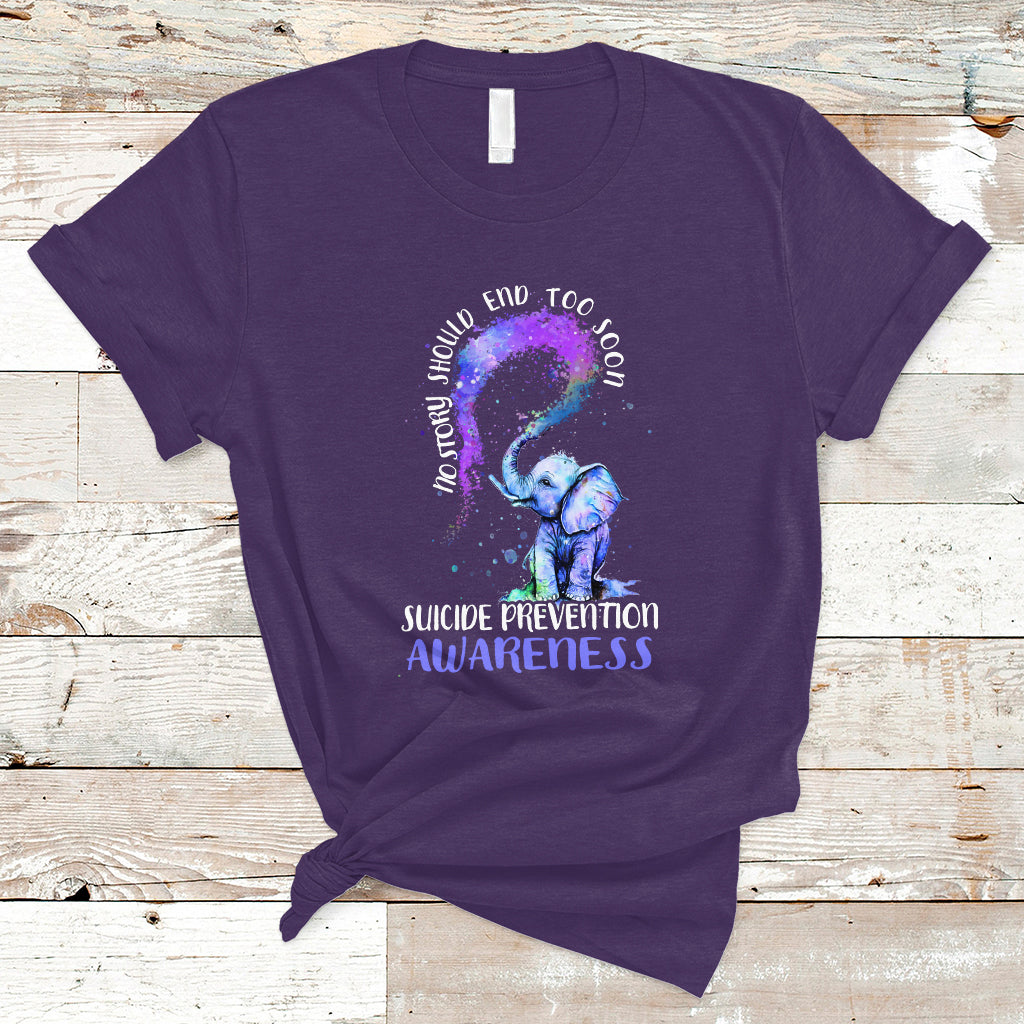 Suicide Prevention Awareness T Shirt No Story Should End Teal Purple Ribbon Suicide Prevention - Wonder Print Shop