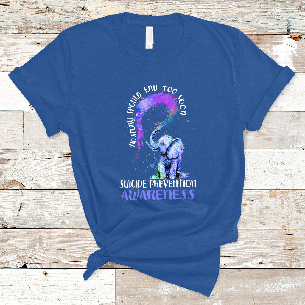 Suicide Prevention Awareness T Shirt No Story Should End Teal Purple Ribbon Suicide Prevention - Wonder Print Shop