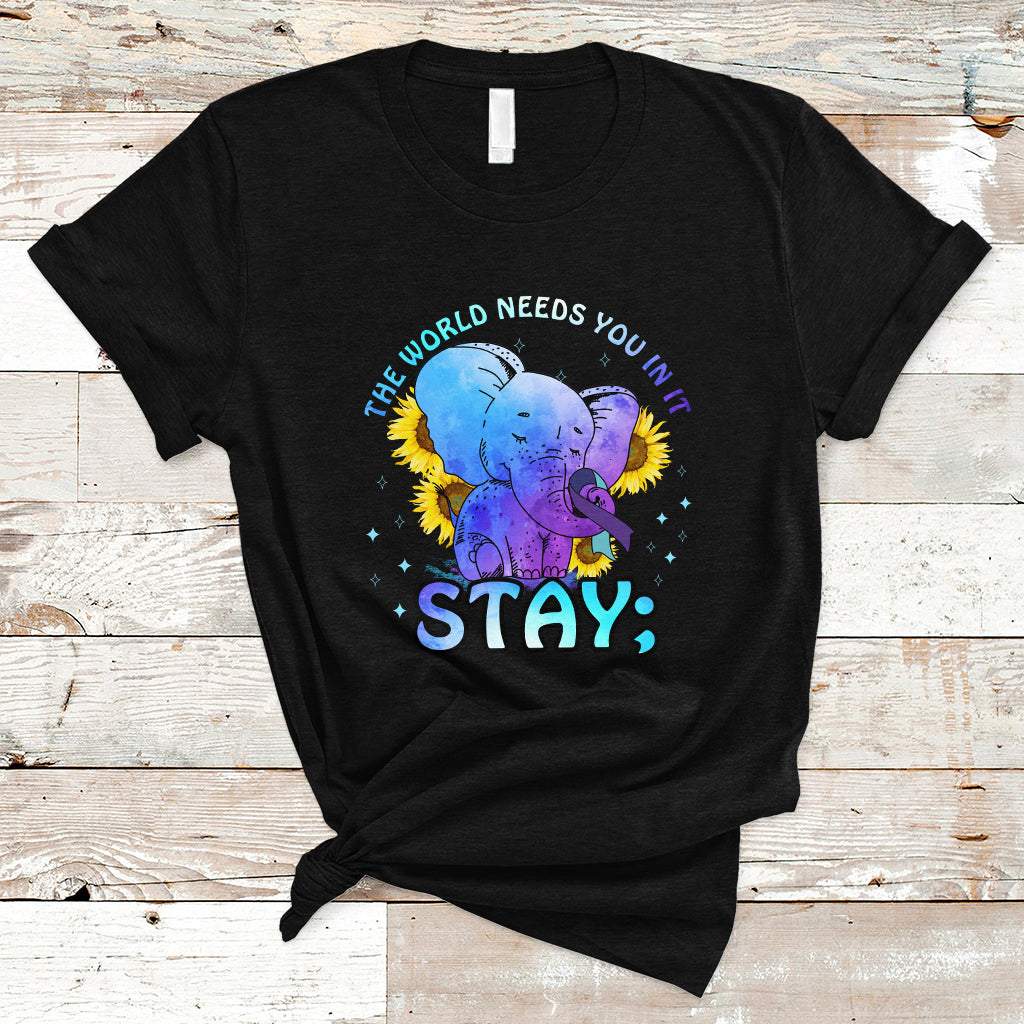 Suicide Prevention Awareness T Shirt Stay The World Needs You Elephant 988 Suicide Prevention - Wonder Print Shop