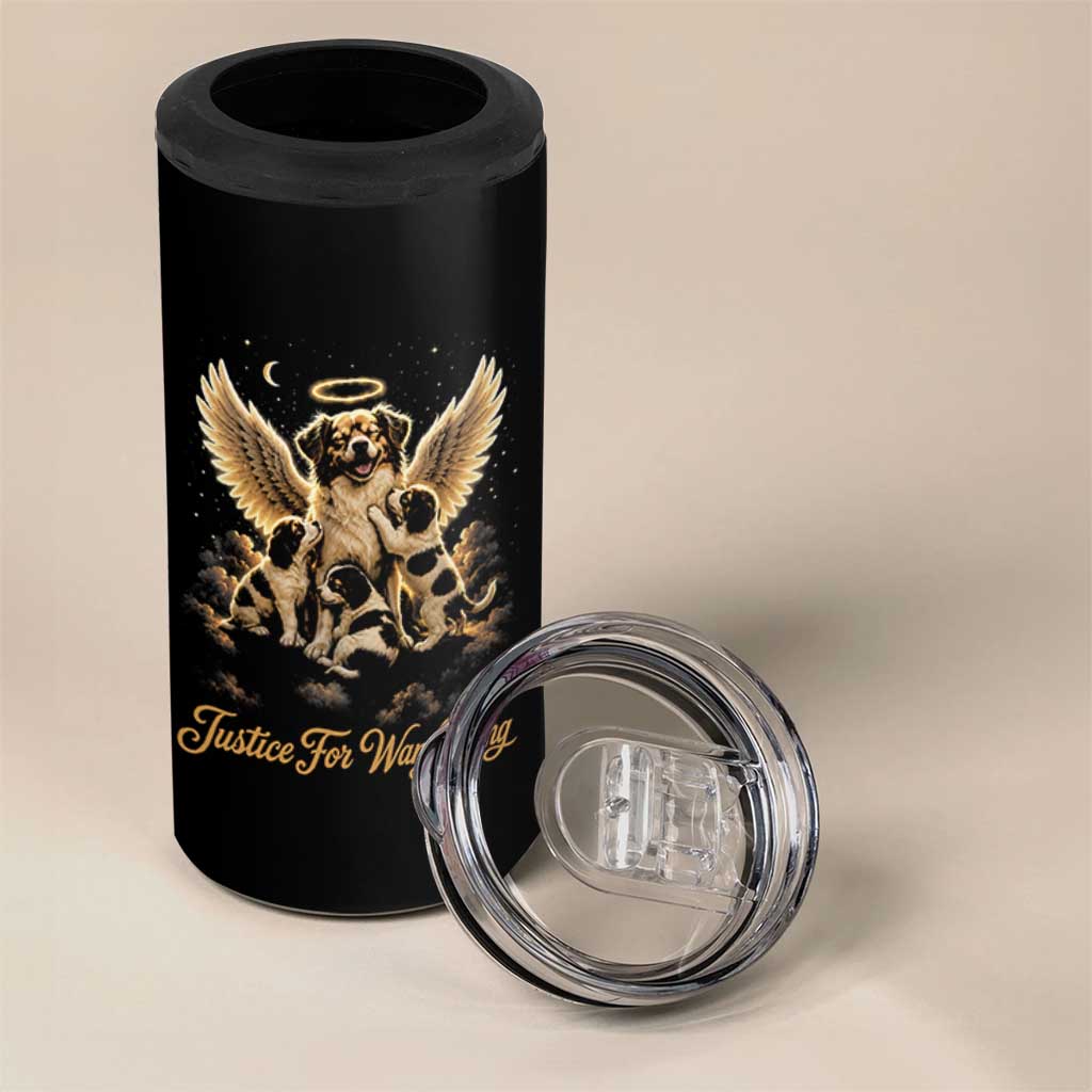 Justice For Wangwang Angel Dog Halo Puppies 4 in 1 Can Cooler Tumbler Heavenly Pet Loss Memorial Graphic