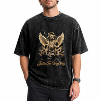 Justice For Wangwang Angel Dog Halo Puppies Washed Cotton T-Shirt Heavenly Pet Loss Memorial Graphic