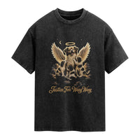 Justice For Wangwang Angel Dog Halo Puppies Washed Cotton T-Shirt Heavenly Pet Loss Memorial Graphic