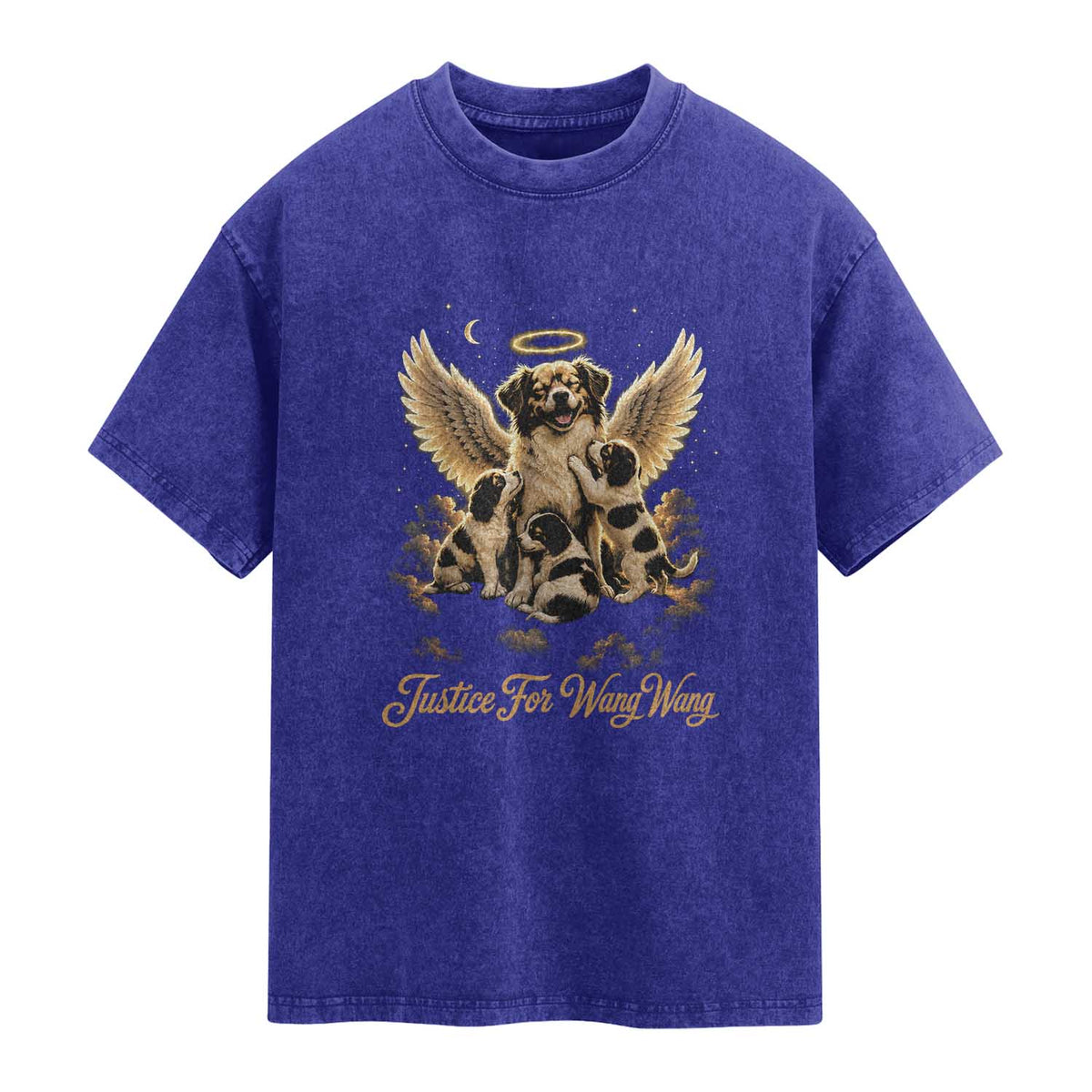 Justice For Wangwang Angel Dog Halo Puppies Washed Cotton T-Shirt Heavenly Pet Loss Memorial Graphic