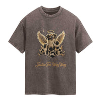 Justice For Wangwang Angel Dog Halo Puppies Washed Cotton T-Shirt Heavenly Pet Loss Memorial Graphic