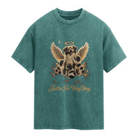 Justice For Wangwang Angel Dog Halo Puppies Washed Cotton T-Shirt Heavenly Pet Loss Memorial Graphic