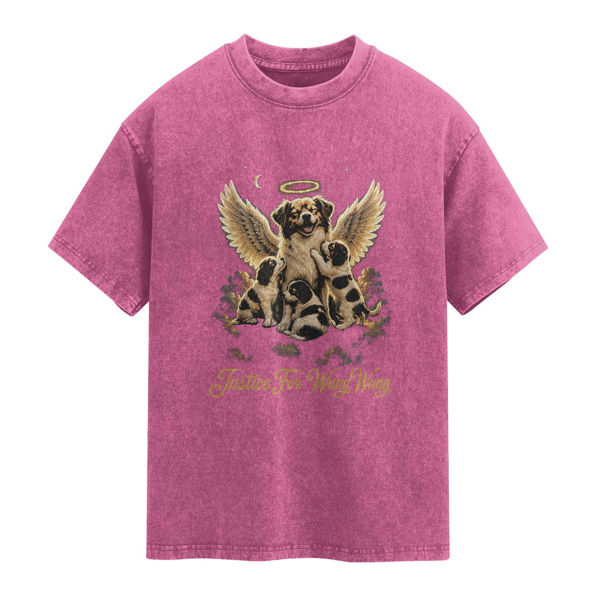 Justice For Wangwang Angel Dog Halo Puppies Washed Cotton T-Shirt Heavenly Pet Loss Memorial Graphic