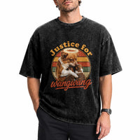 Justice For Wangwang Retro Sunset Halo Dog Mama Washed Cotton T-Shirt Pet Memorial Awareness Graphic