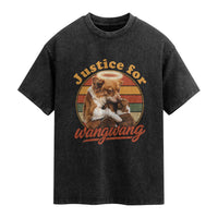 Justice For Wangwang Retro Sunset Halo Dog Mama Washed Cotton T-Shirt Pet Memorial Awareness Graphic