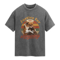 Justice For Wangwang Retro Sunset Halo Dog Mama Washed Cotton T-Shirt Pet Memorial Awareness Graphic