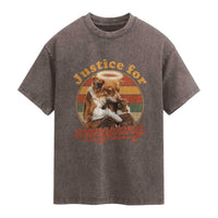 Justice For Wangwang Retro Sunset Halo Dog Mama Washed Cotton T-Shirt Pet Memorial Awareness Graphic