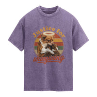 Justice For Wangwang Retro Sunset Halo Dog Mama Washed Cotton T-Shirt Pet Memorial Awareness Graphic