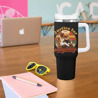 Justice For Wangwang Retro Sunset Halo Dog Mama Tumbler With Handle Pet Memorial Awareness Graphic