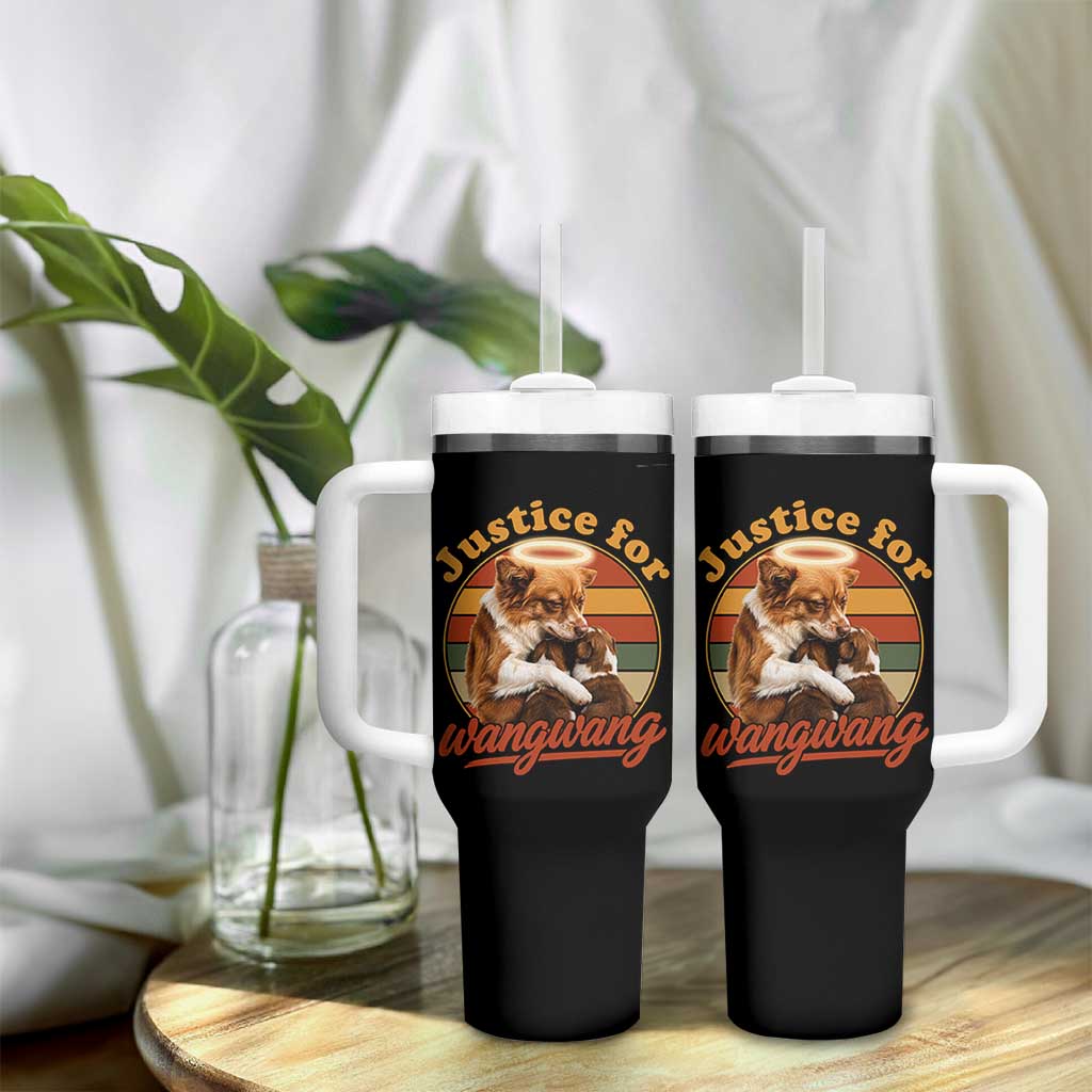 Justice For Wangwang Retro Sunset Halo Dog Mama Tumbler With Handle Pet Memorial Awareness Graphic