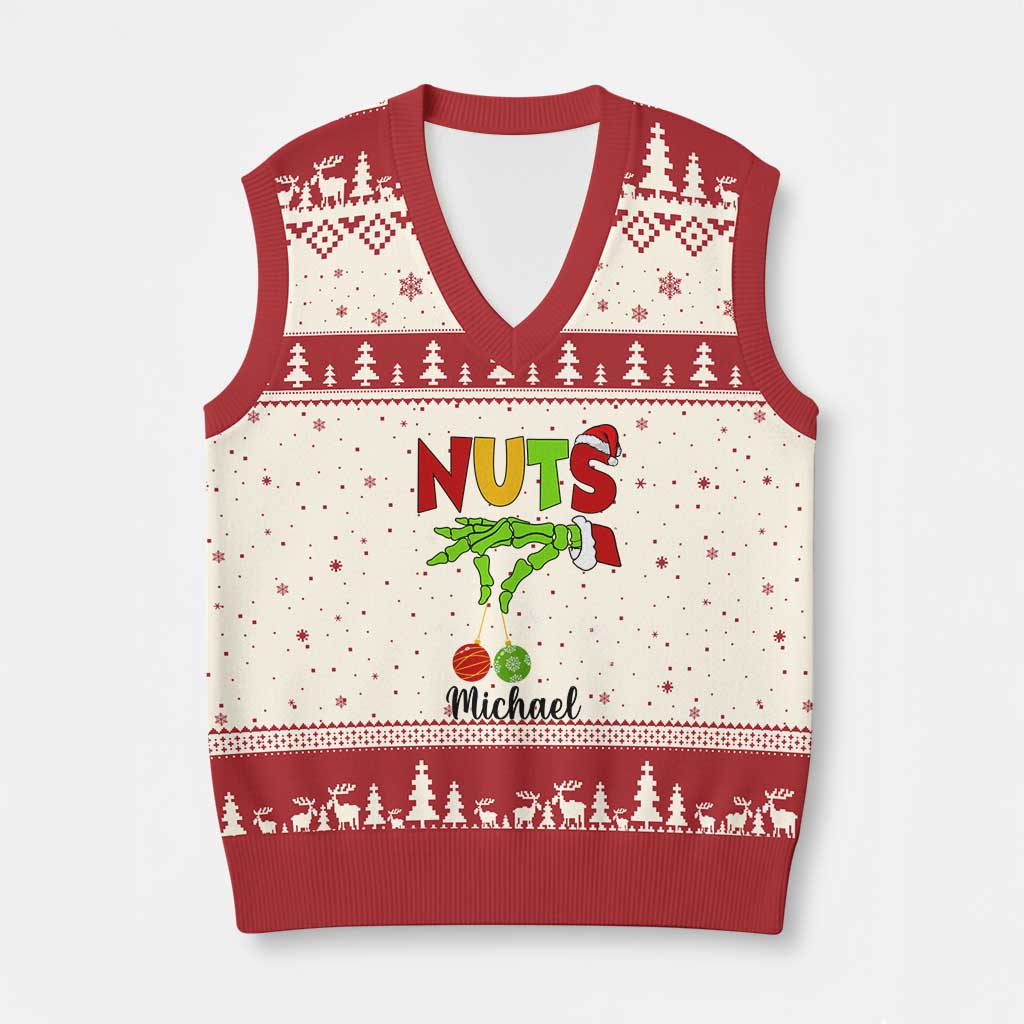 Personalized Xmas Matching Couple V-Neck Knit Sweater Vest Custom Name Chestnuts Xmas Funny Nuts - Wonder Print Shop
