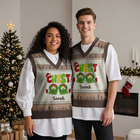Personalized Xmas Matching Couple V-Neck Knit Sweater Vest Custom Name Chestnuts Xmas Funny Chest - Wonder Print Shop