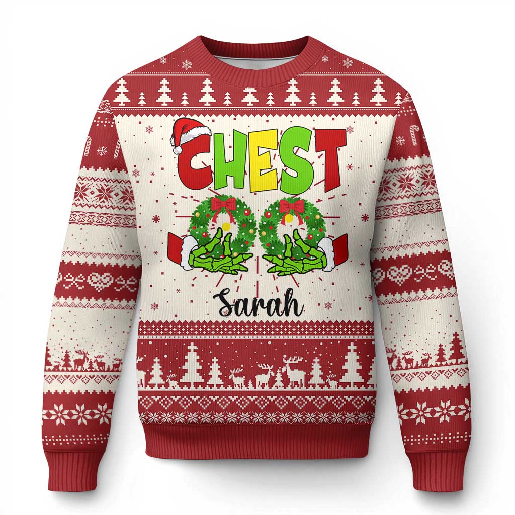 Personalized Matching Couple Ugly Christmas Sweater Custom Name Chestnuts Xmas Funny Chest - Wonder Print Shop