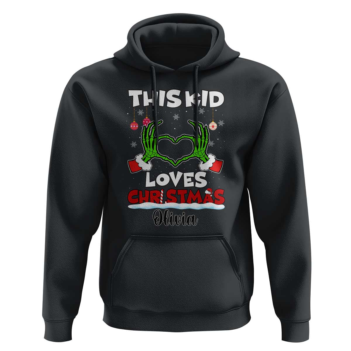 Personalized Funny Christmas Lover Hoodie Custom Kids Name Skeleton Hand Heart