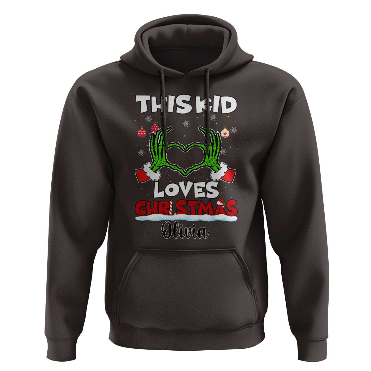 Personalized Funny Christmas Lover Hoodie Custom Kids Name Skeleton Hand Heart