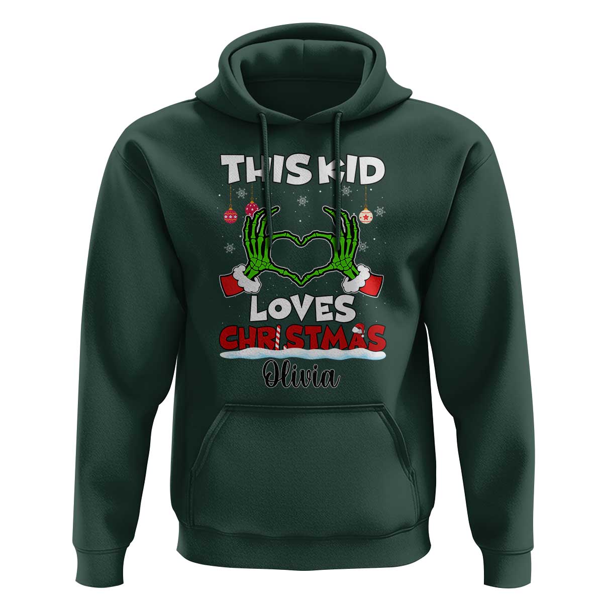 Personalized Funny Christmas Lover Hoodie Custom Kids Name Skeleton Hand Heart