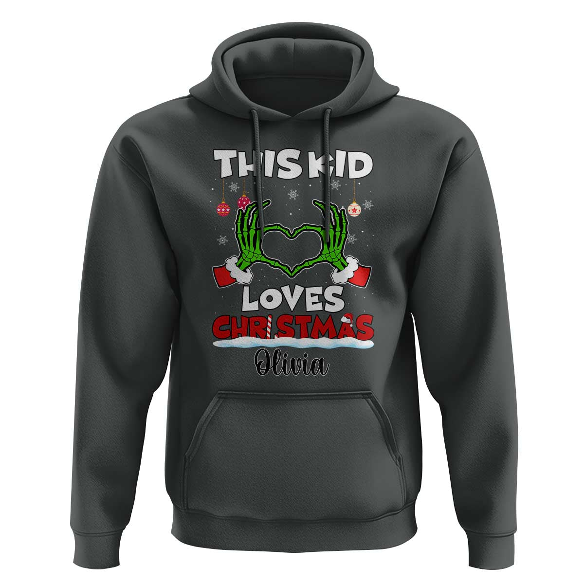 Personalized Funny Christmas Lover Hoodie Custom Kids Name Skeleton Hand Heart