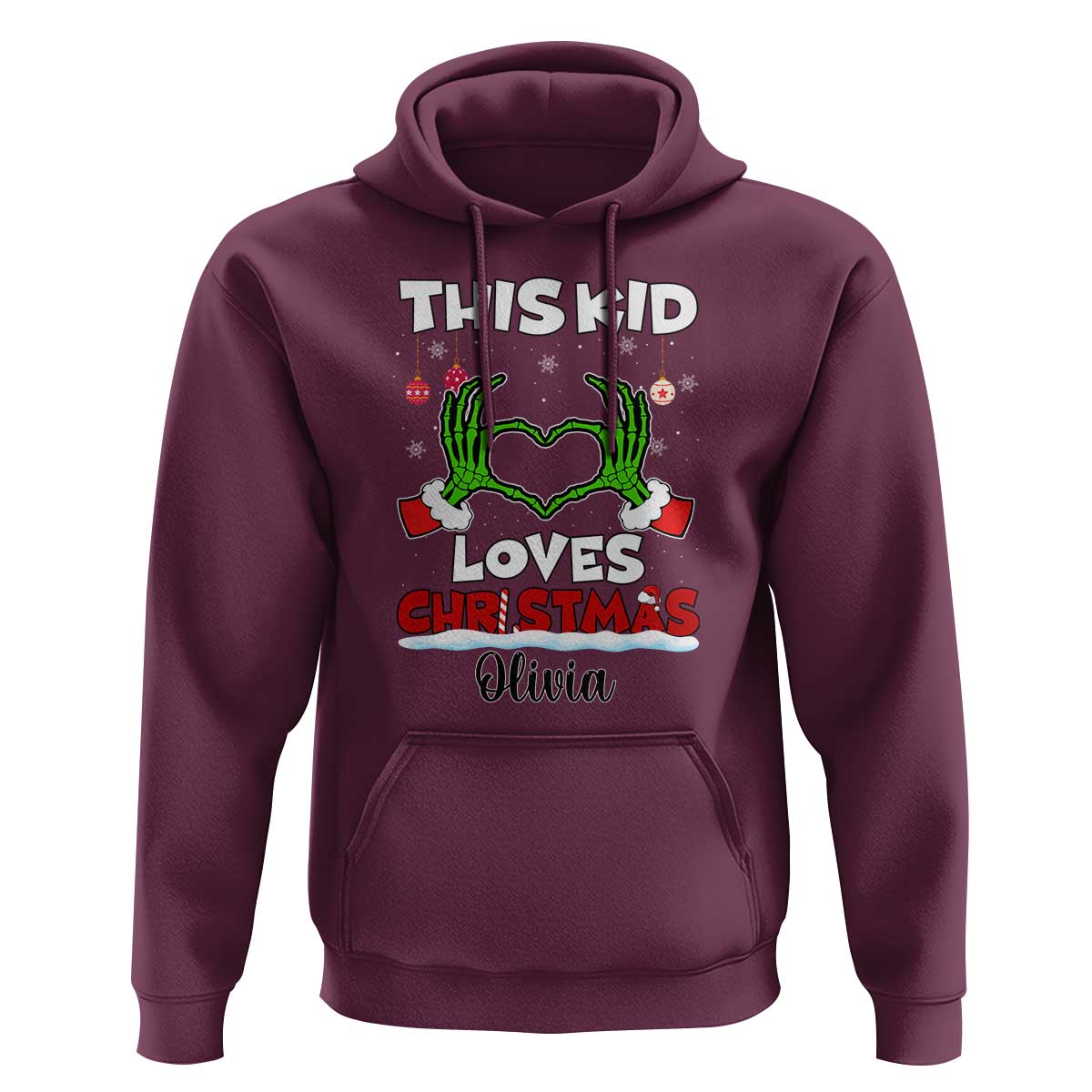 Personalized Funny Christmas Lover Hoodie Custom Kids Name Skeleton Hand Heart