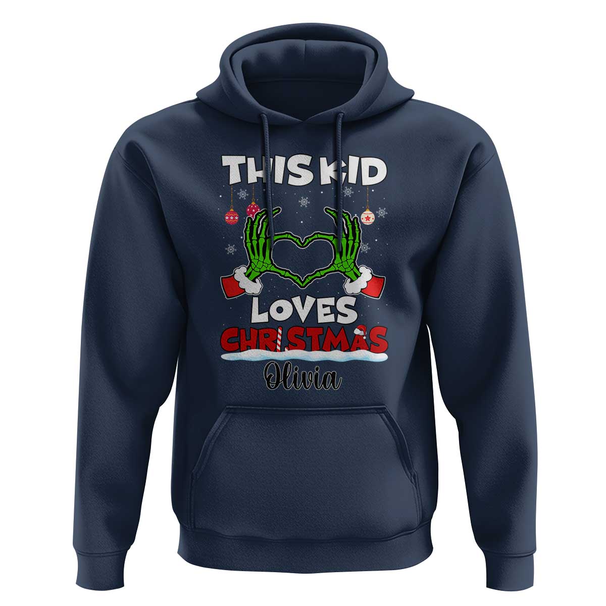 Personalized Funny Christmas Lover Hoodie Custom Kids Name Skeleton Hand Heart